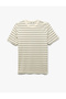 Crew Neck Cotton Blended Short Sleeve Striped T-Shirt