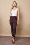 Women's High Waist Ankle Length Belted Lightweight Lycra Fabric Pants with Side Pockets (Belt Included)-Coffee - 3