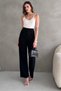 Women's Black High Waist Elastic Waist Velcro Palazzo Fabric Trousers - 4