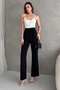 Women's Black High Waist Elastic Waist Velcro Palazzo Fabric Trousers - 7