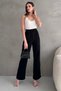 Women's Black High Waist Elastic Waist Velcro Palazzo Fabric Trousers - 5