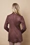 Women's Lightweight Stretch Fabric Suede Fabric Pocket Detailed Buttoned Stylish Blazer Lightweight Long Jacket-Brown - 7