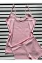Corded Cotton Lycra Lace 3 Pieces Pink Blue Green Women's Rope Strap Undershirt and Shorts Set - 3