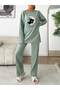 Crescent Star Embroidery Detailed Ribbed Double Women's Pajamas Set Vg129 - 4