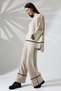 Stretchy Knitwear Oversized Sweater and High Waist Wide Leg Pants with Stripe Black Bottom Top Knitwear Set - 4