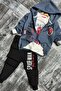 Boy's Spiderman Printed and Text Detailed Hooded Navy Blue Jacket Tracksuit Set