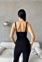 Black Front and Strap Chain Detail Imported Crepe Fabric Jumpsuit - 5
