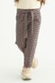 Plaid Patterned Belted Waist Black Powder Color Girls' Trousers