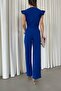 Blue Crepe Fabric Sleeves Flywheel Detail Belted Belted Jumpsuit - 5