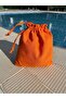 Orange Linen Cloth Pouch - Drawstring Bag Organizer - Makeup Bag - 20X25 - 4