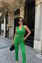 Imported Crepe Jumpsuit with Green Chain Detail - 2