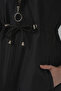 9091 Gathered Waist Hooded Trench Coat - Black - 6