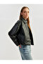 Classic Collar Zippered Leather Look Pocket Detailed Jacket