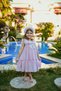 Girl's Evening Dress with Crown Accessory, Shoulder Ruffle Detail, Glitter and Bow, Girl's Birthday and Party Dress E