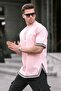 Dust Pink Crew Neck Striped T-Shirt 6097