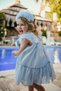 Girl's Evening Dress with Crown Accessory, Shoulder Ruffle Detail, Glitter and Bow, Girl's Birthday and Party Dress E - 5