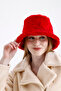 Red Vegan Fur Plush Winter Women's Premium Bucket Hat - 5