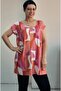 Low Sleeve Combed Cotton Viscose T-Shirt with Pink and White Orange Print Whole Size - 6