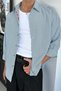 Green Pinstripe Collar Embroidery Detail Oversize Shirt - 3