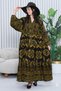 Women's Khaki Black Colored Ethnic Print Ankles Elastic Balloon Sleeve Long Dress