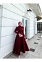 Burgundy Lina Hijab Evening Dress with Ribbon - 5