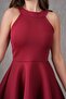Burgundy Stretchy Diver Fabric Flared Mini Dress 2165 - 2