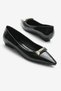 Women's Black Neolit Sole Buckle Detailed Pointed Toe Ballerinas - 4