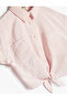 Crop Shirt with Front Tie Detail, Short Sleeves and Pockets - 3