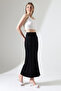 Women's Slim Fit Below Knee Single Slit Long Skirt 21921 Black
