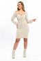 Apsen Women's Beige Bodycon Winter Knit Dress with Collar Tie Detail 4499-95 - 3