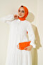 1627 Collar Lace-up Hijab Dress - White - 4