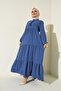 1627 Collar Lace-Up Hijab Dress - C.Cobalt Blue