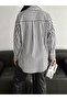 Oversize Striped Model Button and Single Pocket Shirt - 2