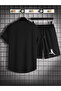 Men's Black 2-Piece Shorts T-Shirt Oval Cut Suit Football Player - 2