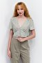 Women V Neck Short Sleeve Floral Print Blouse, Sage
