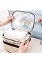 Women's Makeup Bag, Beige Leather, Transparent, Double Compartment, Travel Suitcase Organizer Bag - 3