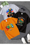 Dinosaur Printed 3 Pack Unisex Orange-Grey-Black Kids T-Shirt