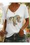 Women's Printed Women's Oversize V-Neck T-Shirt Casual
