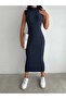 Women's Navy Blue Turtleneck Long Sleeve Tesseture Suitable Camisole Fabric Dress Height Does Not Show Inside135 cm - 3