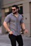 Men's Gray Knitted Short Sleeve Shirt - 2