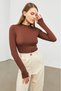 Finger Detailed Crew Neck 3-Piece Body Set White & Dark Blue & Brown - 5