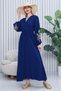 Women's Navy Blue Embroidery Detailed Long Sleeve Long Dress - 4