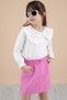 Fuchsia Neck Heart Embroidered Badi Jean Skirt Girl's Suit 20333 - 4