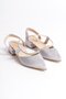 Tight Mold Silver Satin Stone Detailed Pointed Toe Thick Short Heeled Women's Shoes - 4