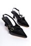Black Patent Leather Gold Buckle Pointed Toe Heeled Shoes Stiletto - 8