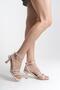 Beige Patent Leather Strappy Summer Women's Heeled Shoes - 2