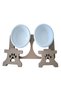 Wooden demountable 2 plastic beaded cat food and water bowl white - 4