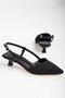 Black Matte Pointed Toe Buckle 3 cm Heeled Shoes