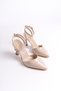 Beige Patent Leather Women's Heeled Shoes with Pointed Toe and Buckle - 4