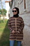 24123 Women's Diamond Patterned Pocketed Buttoned Comfortable Knitwear Cardigan Milk Coffee - 3